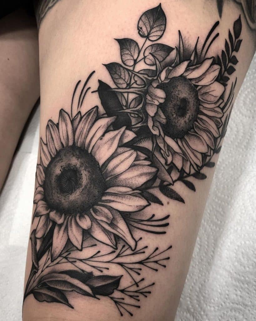 tatuaje girasol negro