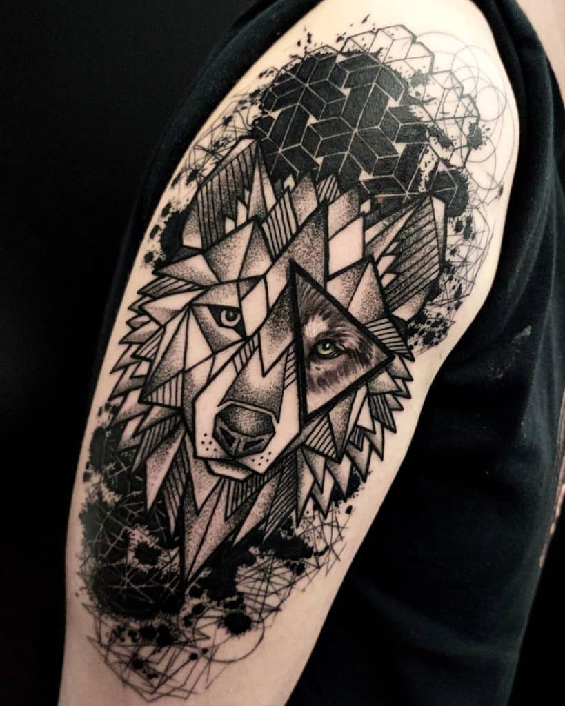 tatuaje lobo geometrico