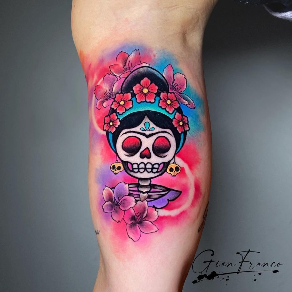 tatuaje catrina pierna